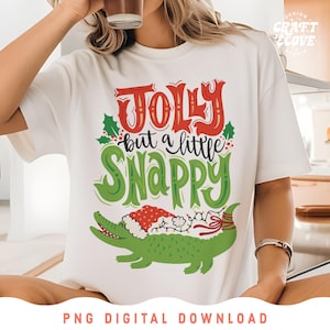 Weihnachtsaligator PNG, lustige aber bissige lustige Florida Sublimation für Weihnachten, südliche Weihnachtshemd-Design, Santa Gator-Bilddatei