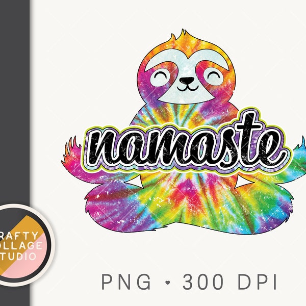 Namaste Sublimation PNG Download, Sloth Distressed Vintage Design for Dtg, Yoga Sublimation Designs, Hippie Boho PNG for Sublimation Tie Dye