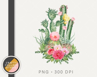 Cactus PNG for Sublimation, Watercolor Cactus Flowers, Pink Desert Western Sublimation Designs, Cowgirl png, Saguaro Png Print File