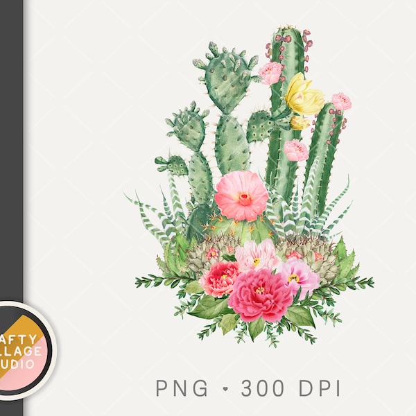 Cactus PNG for Sublimation, Watercolor Cactus Flowers, Pink Desert Western Sublimation Designs, Cowgirl png, Saguaro Png Print File