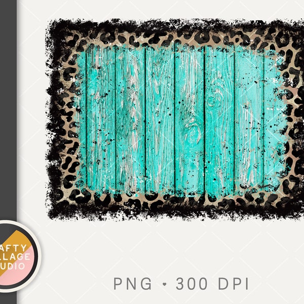 Leopard Turquoise Frame PNG for Sublimation, Backsplash, Leopard Print Background, Blue Rustic Wood Planks, Scrapbooking Background png