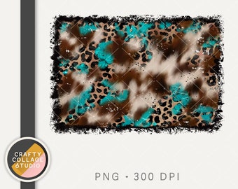 Leopard Cowhide Grunge Background PNG Sublimation File, Brown and White Cow Print Turquoise Sublimation Design, Western png, Distressed png