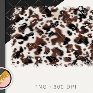 May include: Digital paper with a brown, black, and white cowhide pattern. The pattern has a distressed, vintage look.