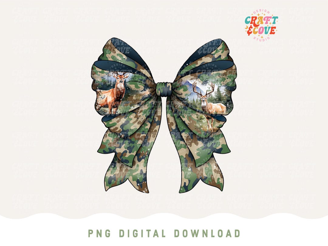 Hunting Deer Camo Coquette Bow PNG Sublimation File, Watercolor ...
