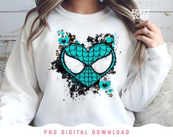 Spider Heart PNG Superhero Sublimation Design, Boys Valentine Shirt Design, Blue Superhero Valentine Heart, Happy Valentine's Day PNG