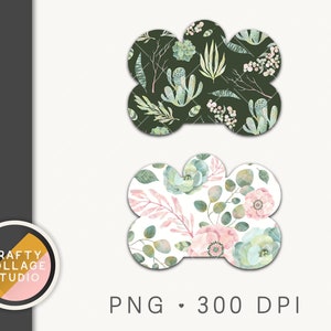 Succulent Dog Tag PNG for Sublimation and DTG Printing, Cactus Dog Bone Tag PNG, Dog Tag Template Add Your Own Text #4738, Desert Flower