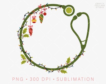 Estetoscopio de Navidad PNG Enfermera Sublimación Diseño Descargar, Enfermera de Navidad png, Adorno, Luces de Navidad png, Vida de fregado, Vida de enfermera png