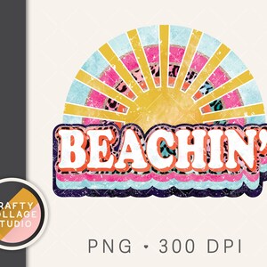 Beachin&#39; Retro Sublimation PNG, Vintage Beach Sublimation Design, Funny Distressed PNG, Leopard Print, Sunshine Kindness, Hippie Surf Shirt