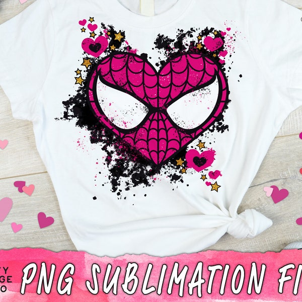 Spider Heart PNG Superhero Girls Valentine Sublimation Design, Pink Valentine Shirt Design, Valentine Heart PNG, Happy Valentine's Day PNG