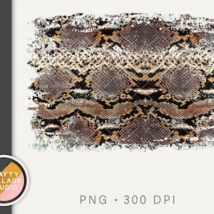 May include: A digital graphic of a brown and black snake skin pattern with a white, distressed, paint-like border.