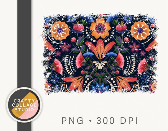 Floral Spanish PNG for Sublimation, Dark Floral Background PNG Sublimation, Vintage Mexican Sublimation Distressed Png, Mexico Backsplash