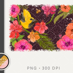 Tropical PNG Hibiscus Leopard Sublimation Background, Hawaii Tropical Flower PNG Backsplash, Commercial Use, Leopard Print, Beach Vacation