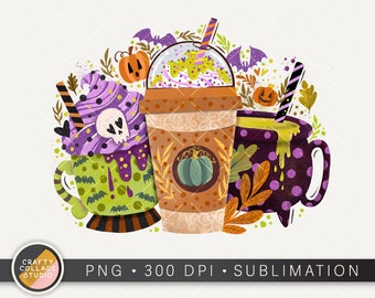 Halloween Drinks PNG, Fall Coffee Png, Pumpkin Spice Latte png do sublimacji, Halloween Designs, Spooky Witch png File, Warm Cozy Autumn