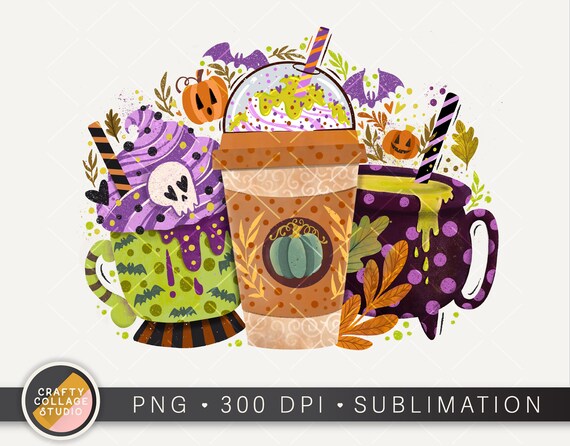 Halloween Drinks PNG, Fall Coffee Png, Pumpkin Spice Latte png for Sublimation, Halloween Designs, Spooky Witch png File, Warm Cozy Autumn