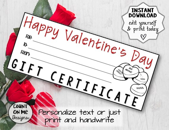 Printable Happy Valentine's Day Gift Certificates | Etsy