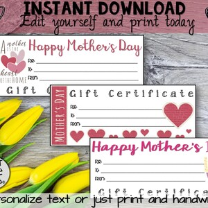 Printable Mother's Day Gift Certificates