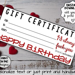 Printable Naughty Gift Certificates