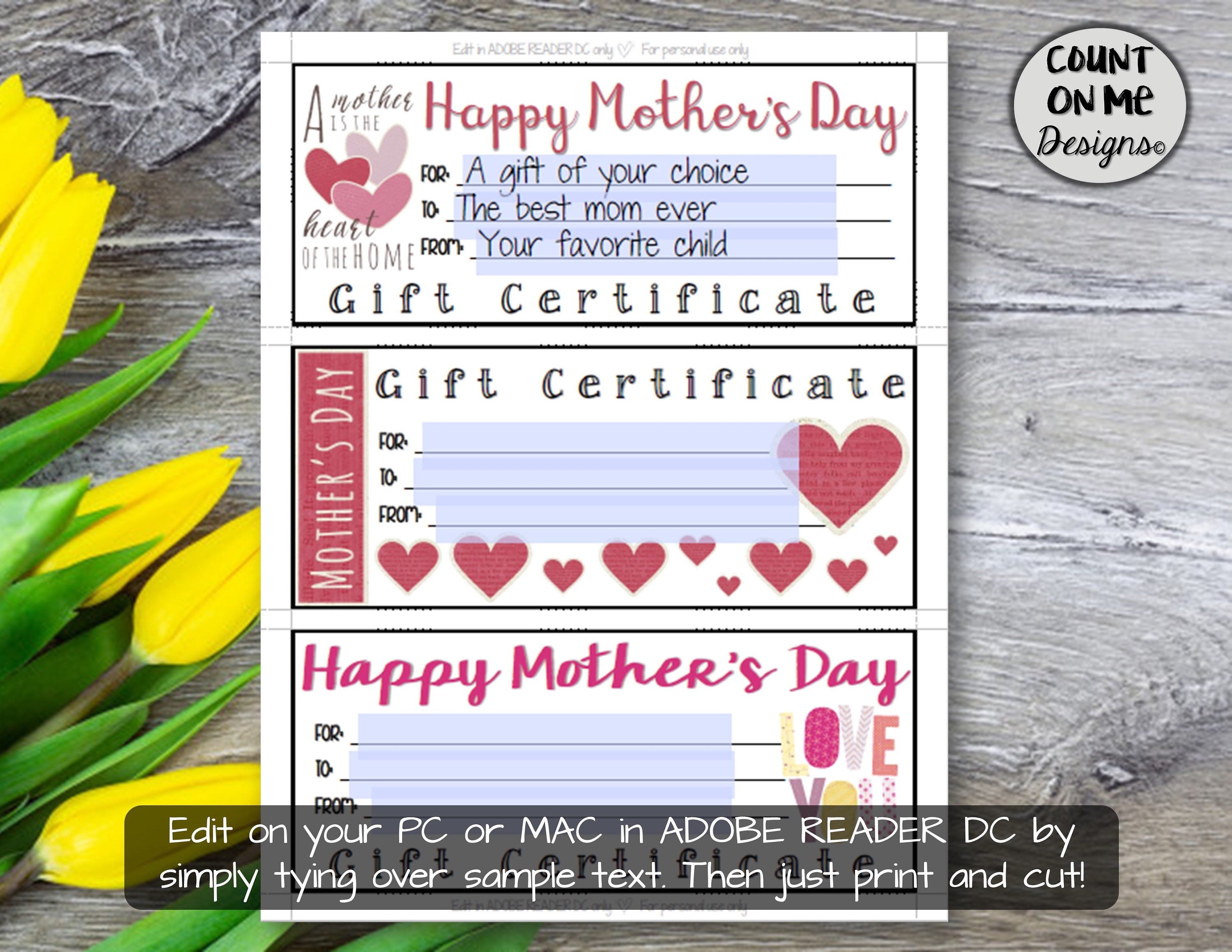 Printable Mother's Day Gift Certificates - Etsy