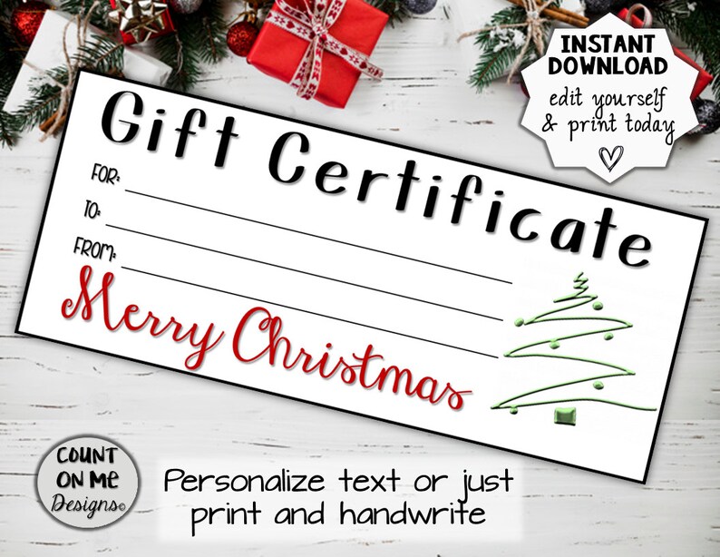 Printable Merry Christmas Gift Certificate 