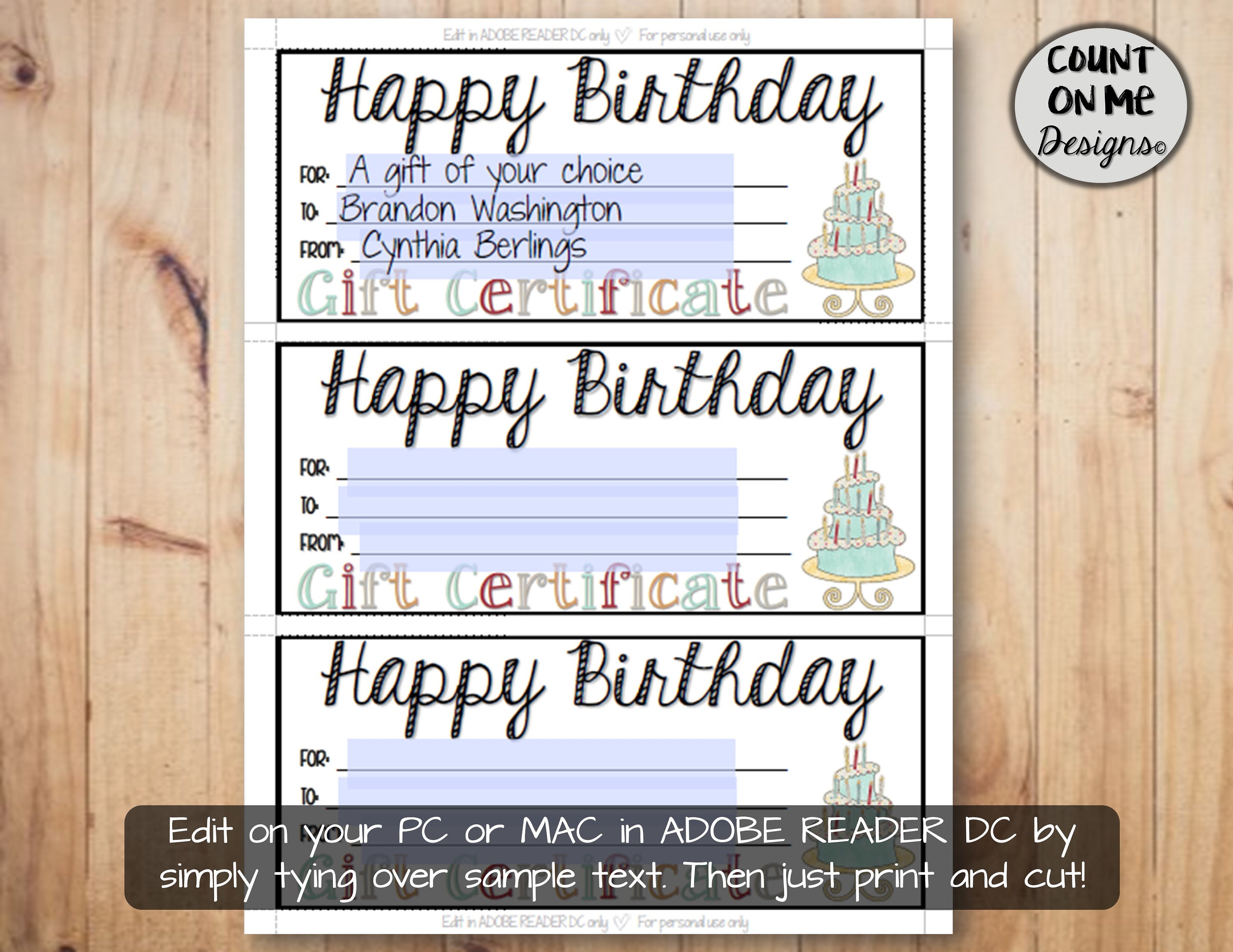 Printable Happy Birthday Gift Certificates - Etsy