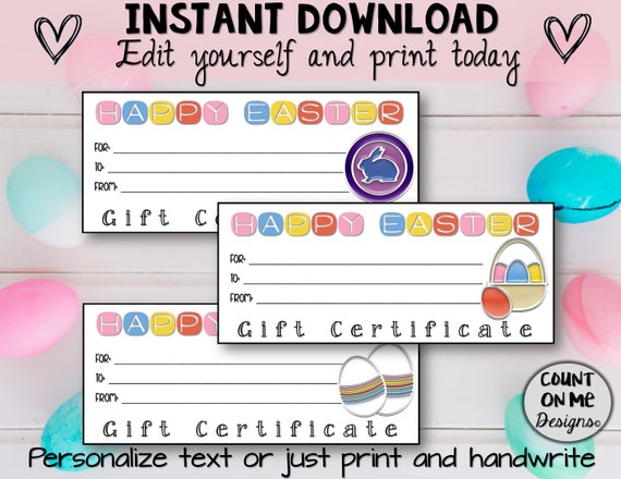 Printable Easter Gift Certificates | Etsy