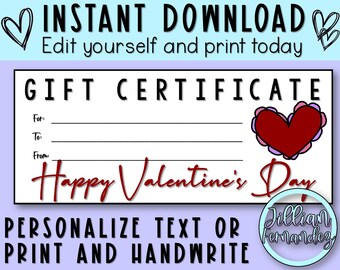 Printable Valentines Day Heart Gift Certificate