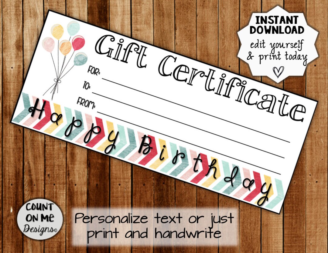 Printable Happy Birthday Gift Certificate - Etsy