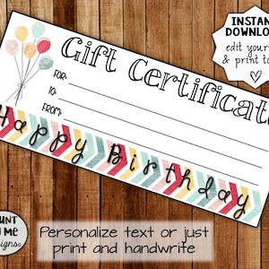 Printable Happy Birthday Gift Certificate