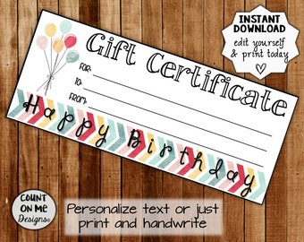 Printable Happy Birthday Gift Certificate