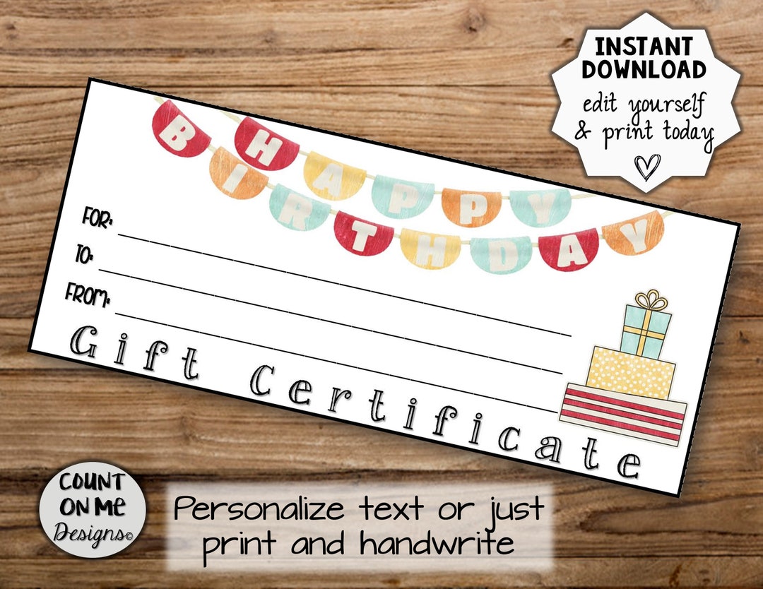 Printable Happy Birthday Gift Certificate - Etsy
