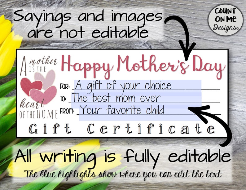 Printable Mother's Day Gift Certificates Etsy