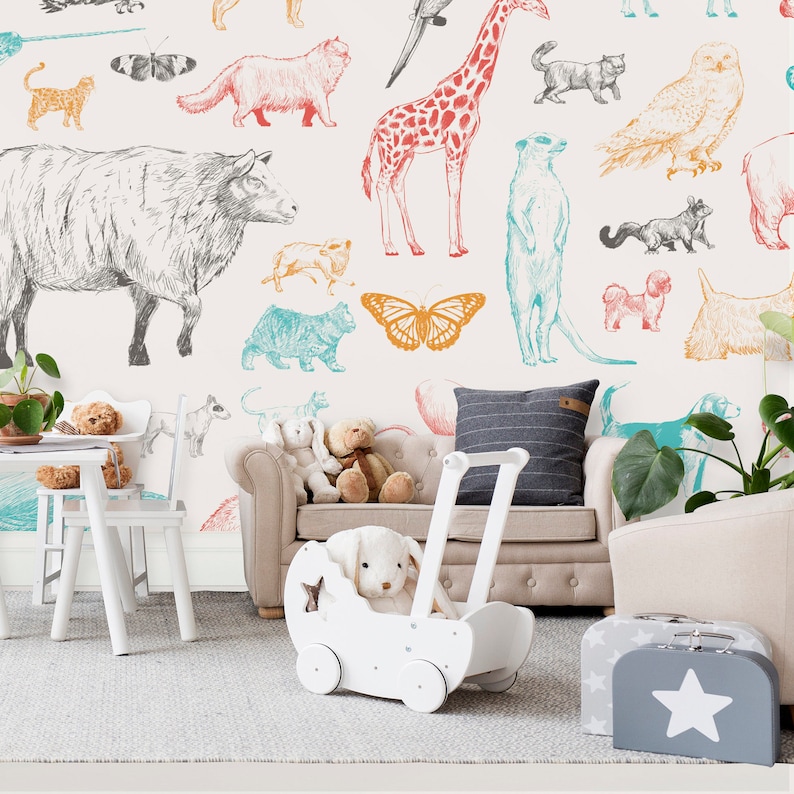 Pastel Zoo Animal Wallpaper. Kids Wallpaper. High Definition Etsy