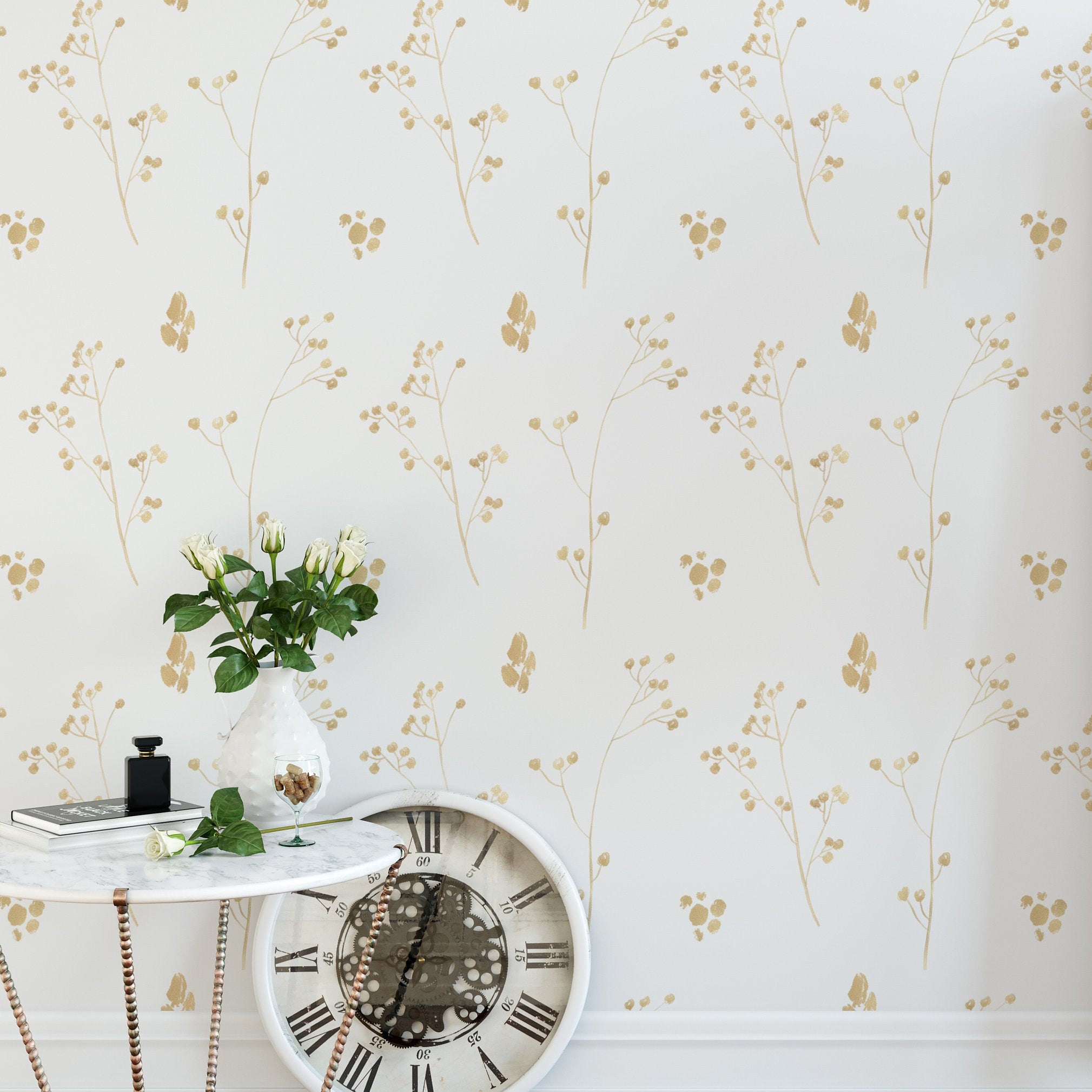 Gold Floral Wallpaper. Removable and Self Adhesive. Peel and Etsy Canada