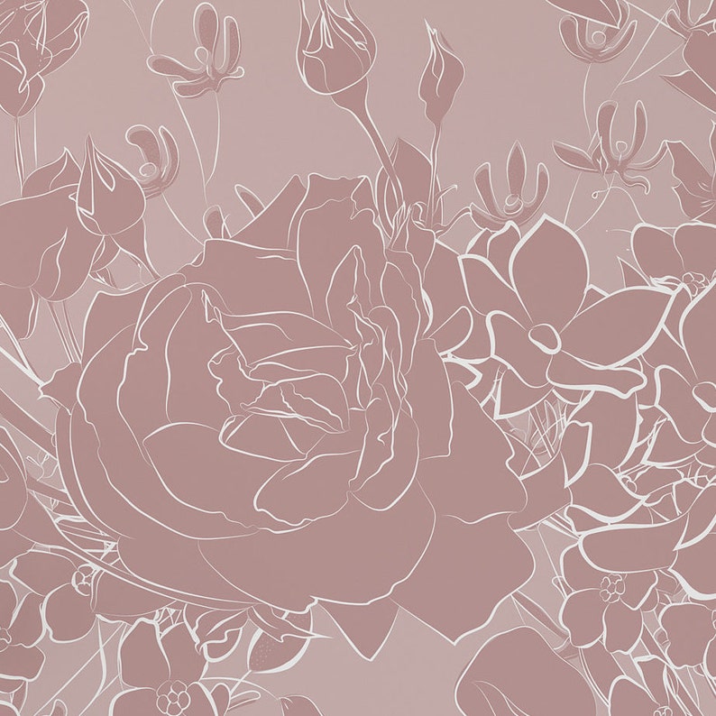 Dusty Rose Floral Wallpaper. Removable and Self Adhesive . Etsy