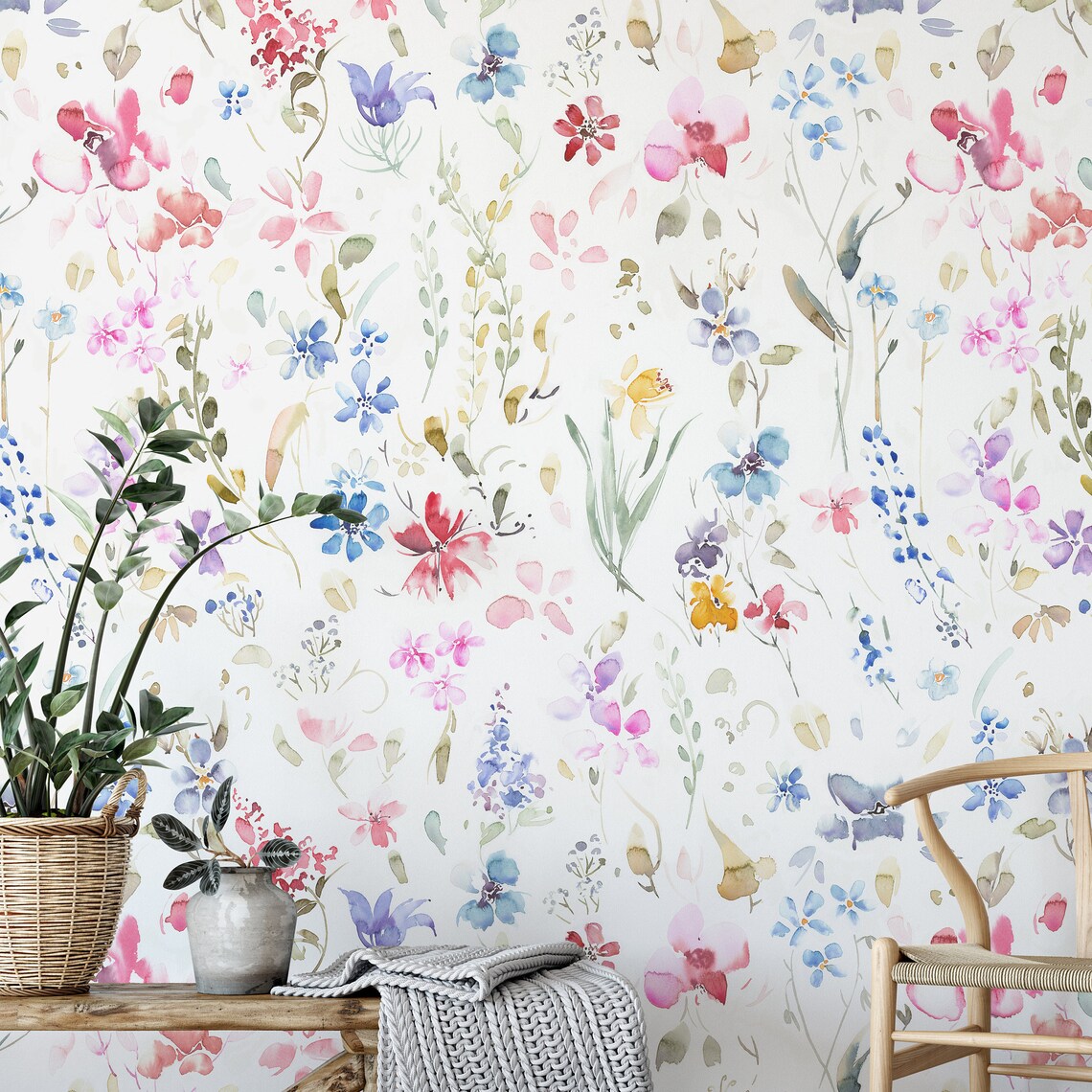 Hand Painted Watercolor Wallpaper. Removable and Self Adhesive Etsy