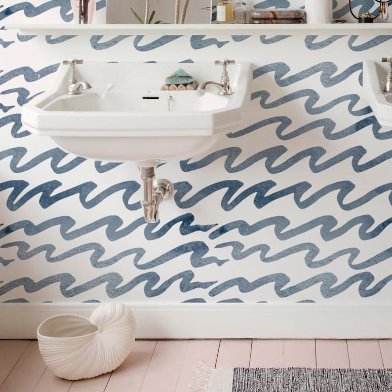 Ocean Wave Wallpaper. Navy Blue color. Removable and Self | Etsy