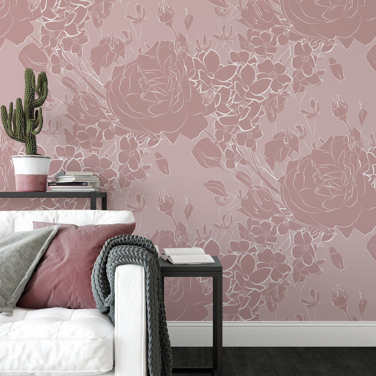 Dusty Rose Floral Wallpaper. Removable and Self Adhesive . Etsy