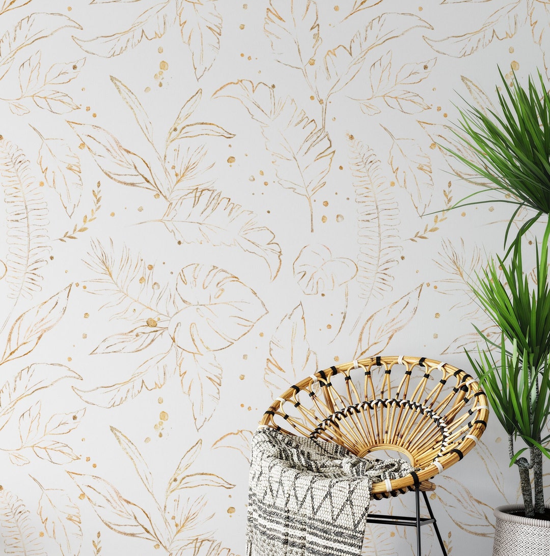 Gold Floral Wallpaper. Removable and Self Adhesive. Peel and Etsy
