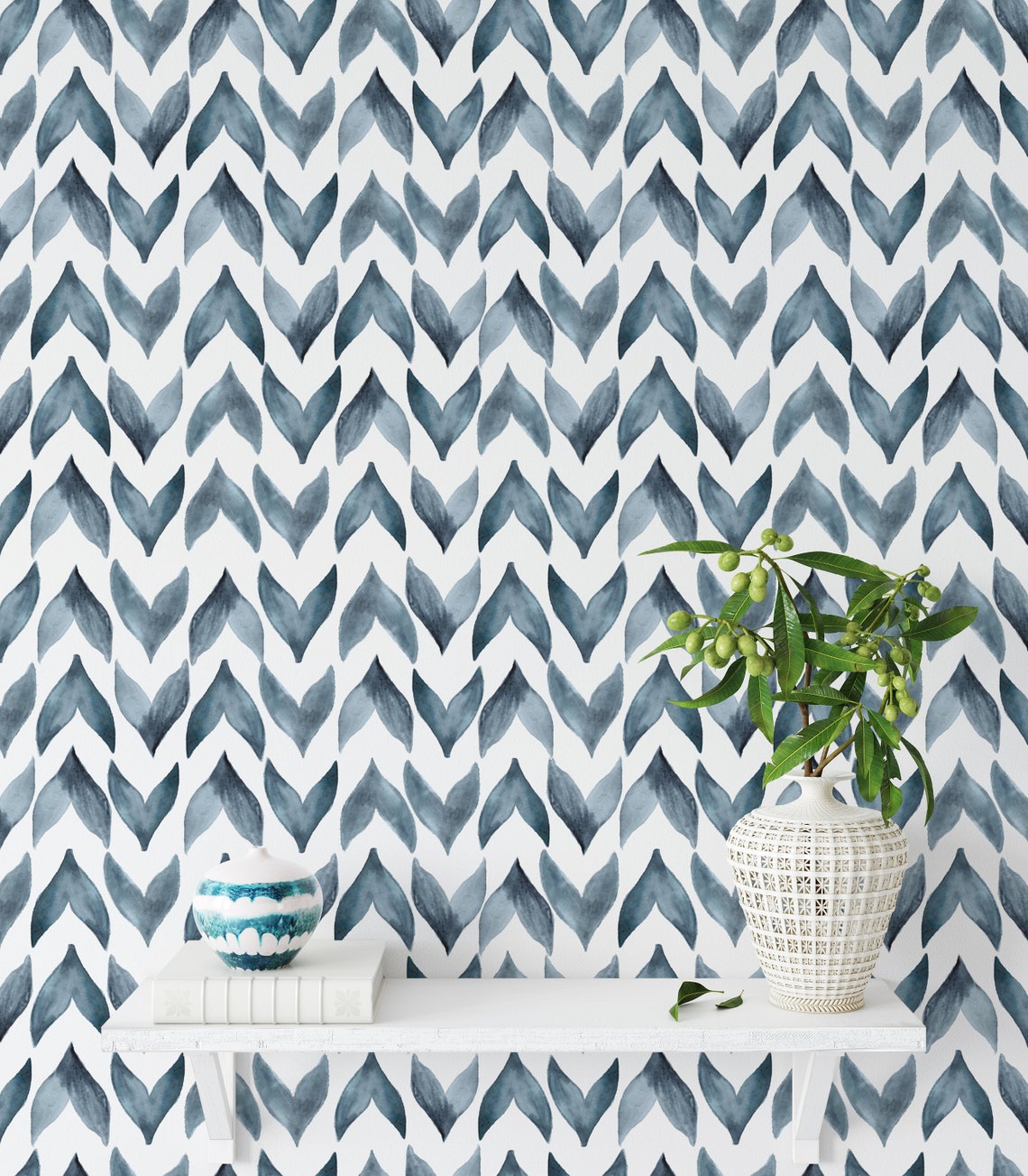 Moroccan Hand Painted Wallpaper. Moroccan Blue Color. | Etsy