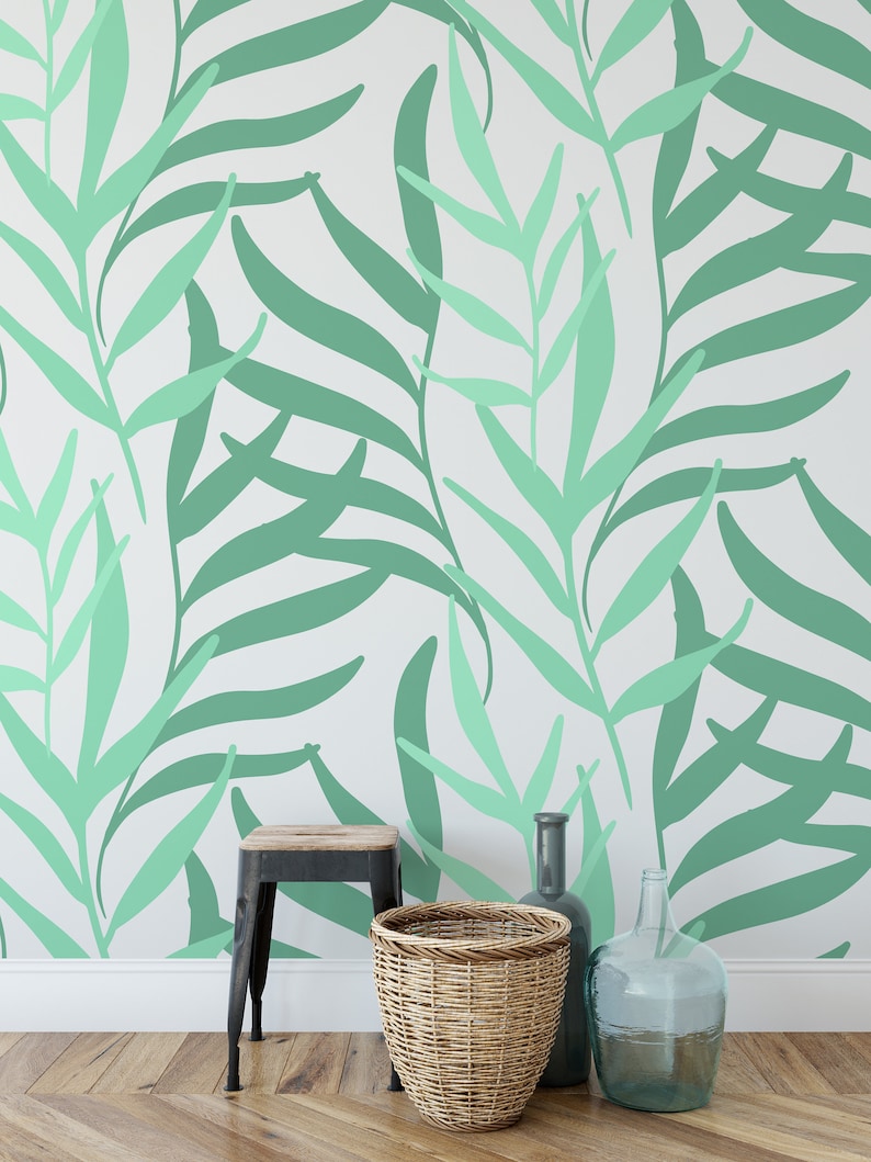 Any Size Peel and Stick Wallpaper Any Color Available. Self Adhesive Removable Green Floral Wallpaper Accent Wall Pastel Green
