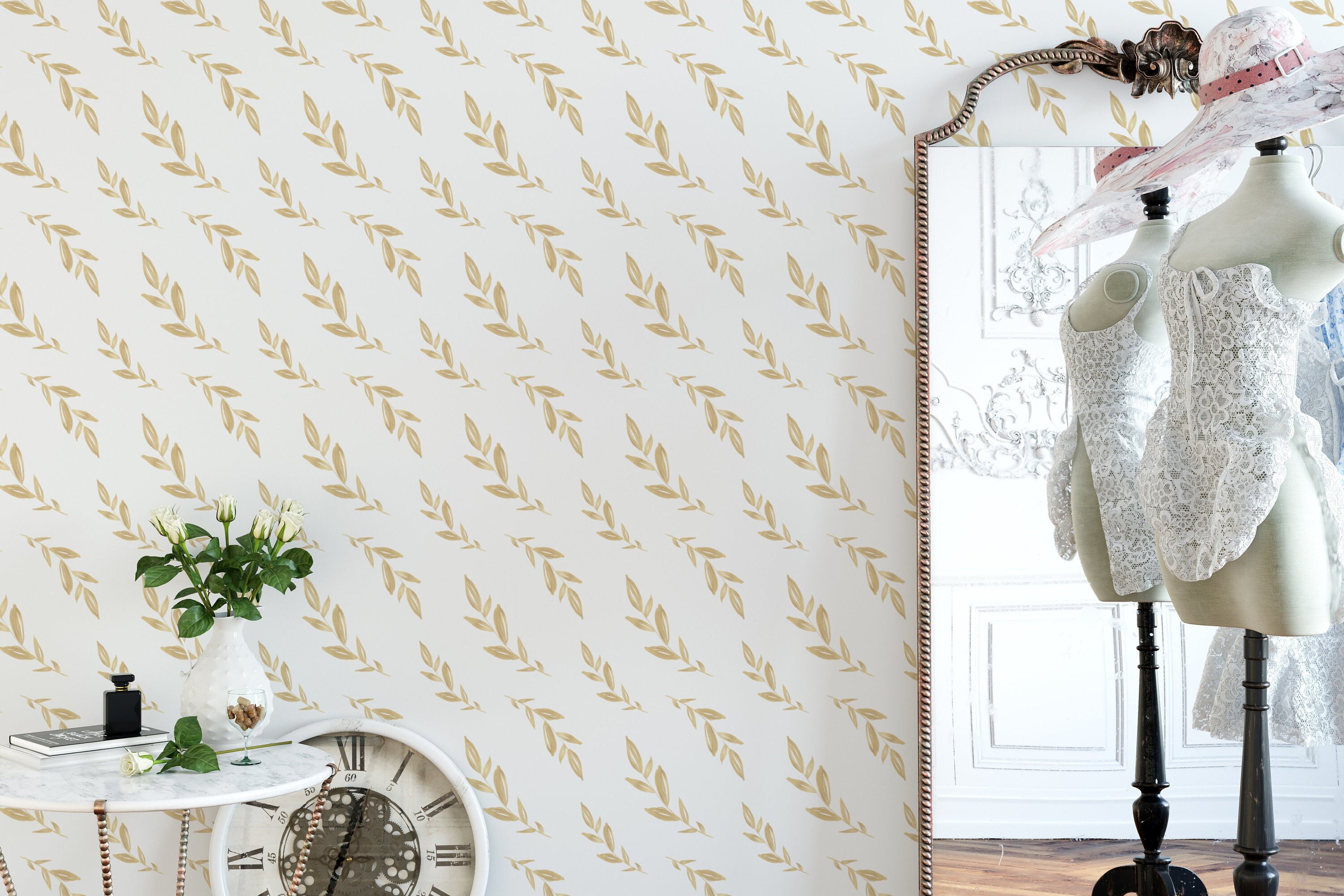 Gold Floral Wallpaper. Peel and Stick Wallpaper. Removable Etsy