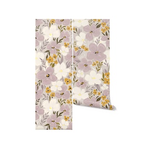 Fleur Wallpaper - 50". Removable and Self-Adhesive Options. Peel and Stick Wallpaper. Accent Wall. Multiple Colour Options Available. Pink.