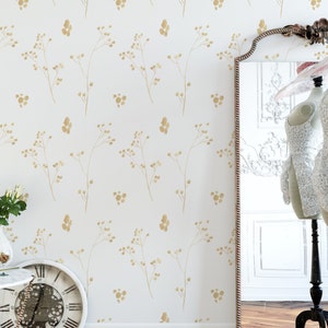 Gold Floral Designer Wallpaper. Removable and Self Adhesive. Peel and Stick Wallpaper. Perfect Accent Wall. Available in many colors. *