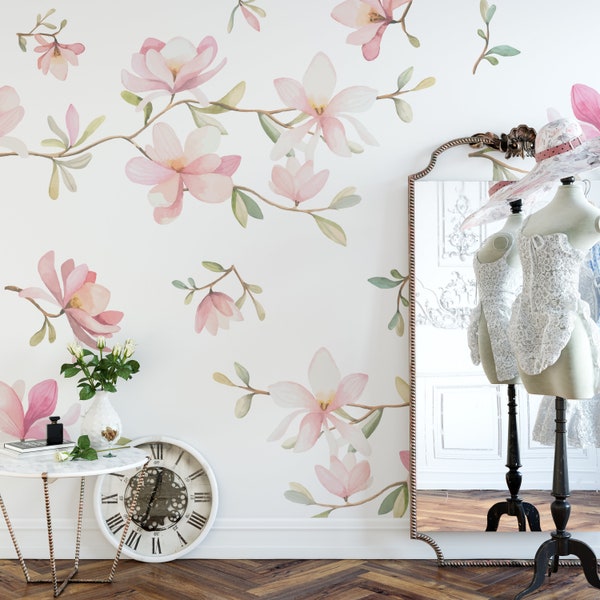 Pink Floral Wallpaper Etsy