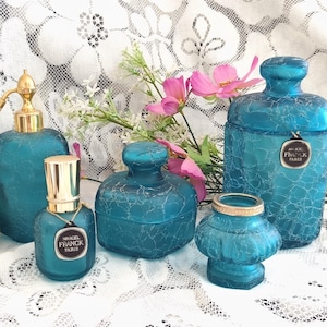 Marcel Franck Paris ensemble flacons de parfumerie pâte verre bleu turquoise vintage luxe français