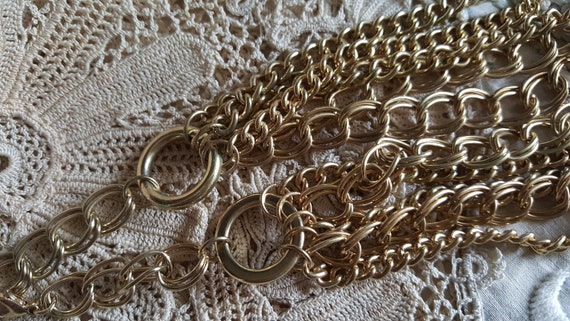 golden multi-chain necklace with vintage rhinesto… - image 6
