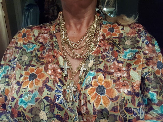 golden multi-chain necklace with vintage rhinesto… - image 2
