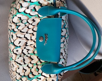Longchamp Pliage Bag Turquoise Blue and Panther Vintage Limited