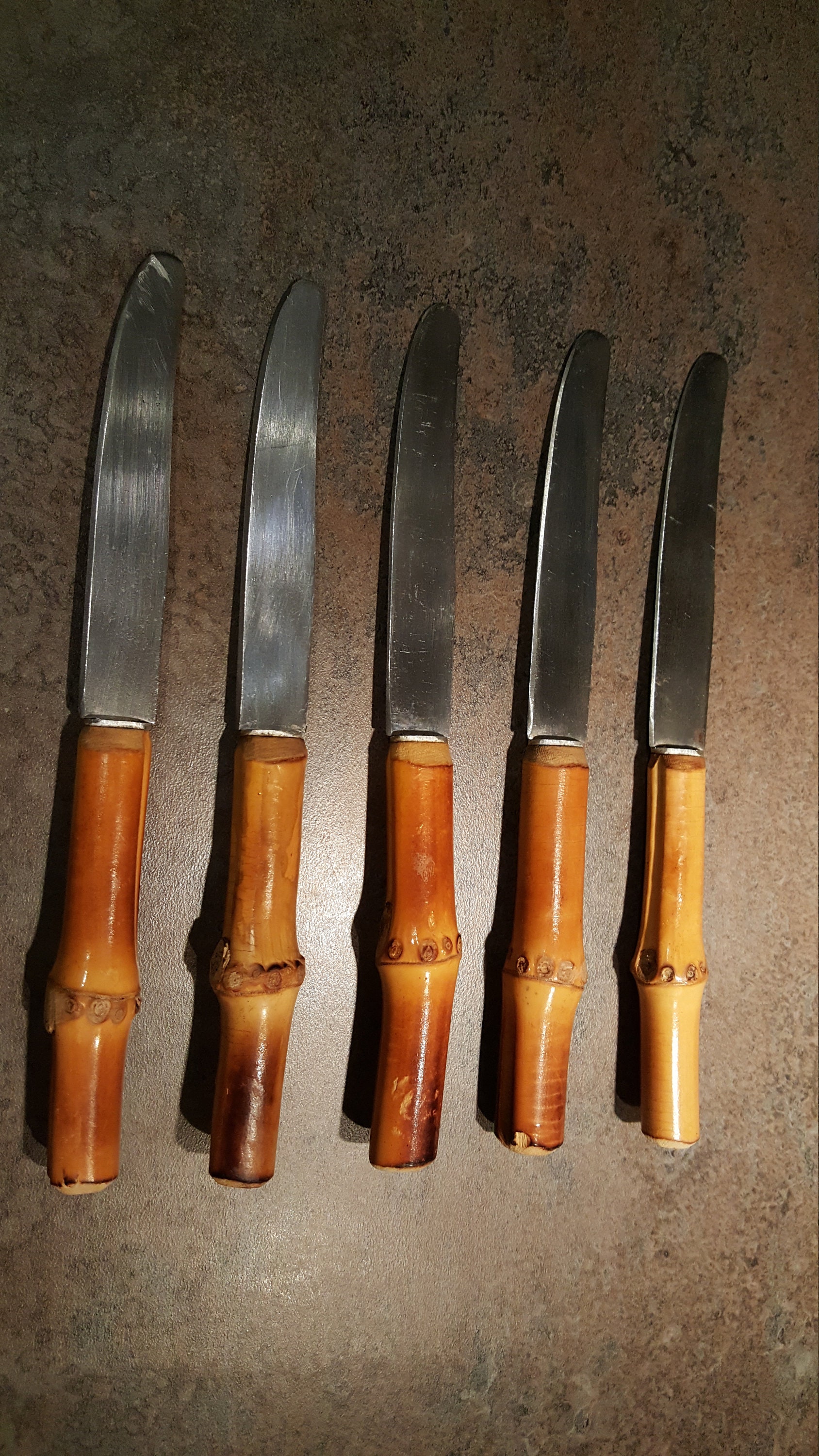 Lot de 5 Couteaux à Dessert avec Manche en Bambou Vintage