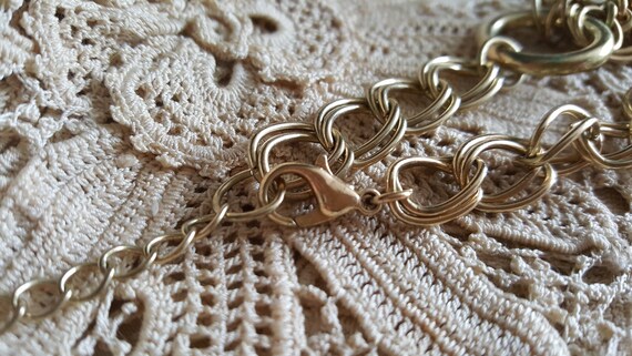 golden multi-chain necklace with vintage rhinesto… - image 7